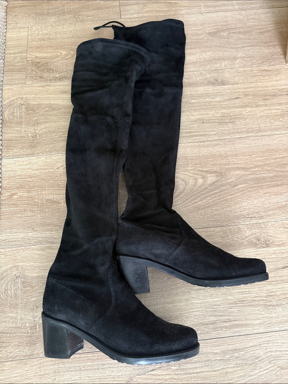 Stuart Weitzman Black Suede Over-the-Knee Block Heel Boots